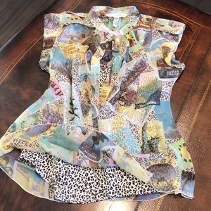 🤩DVF🤩sheer blouse + interior animal print cami